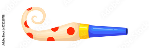 Party whistle. Blowout festival noisemaker in football stadium, cartoon illustration