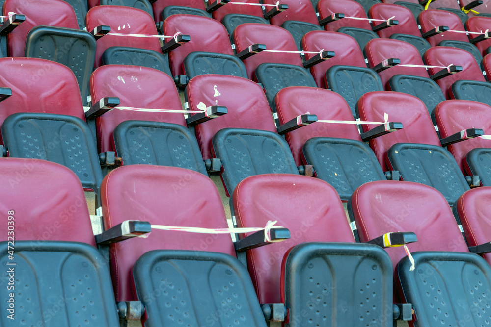 Fototapeta premium Empty stadium seats, because of covid pandemic lockdown.