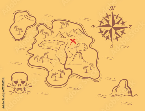 Wallpaper Mural Pirate map background. Old medieval paper indicating treasure island Torontodigital.ca