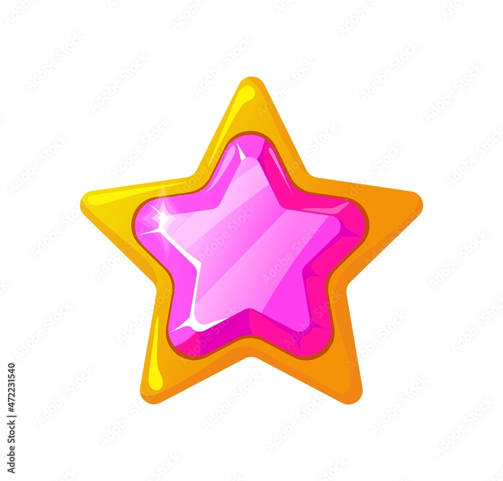 Precious pink star. Award in game, congratulation badge, medals trophies token, cartoon vector illustration Precious pink star. Award in game, congratulation badge, medals trophies token, cartoon vector illustration