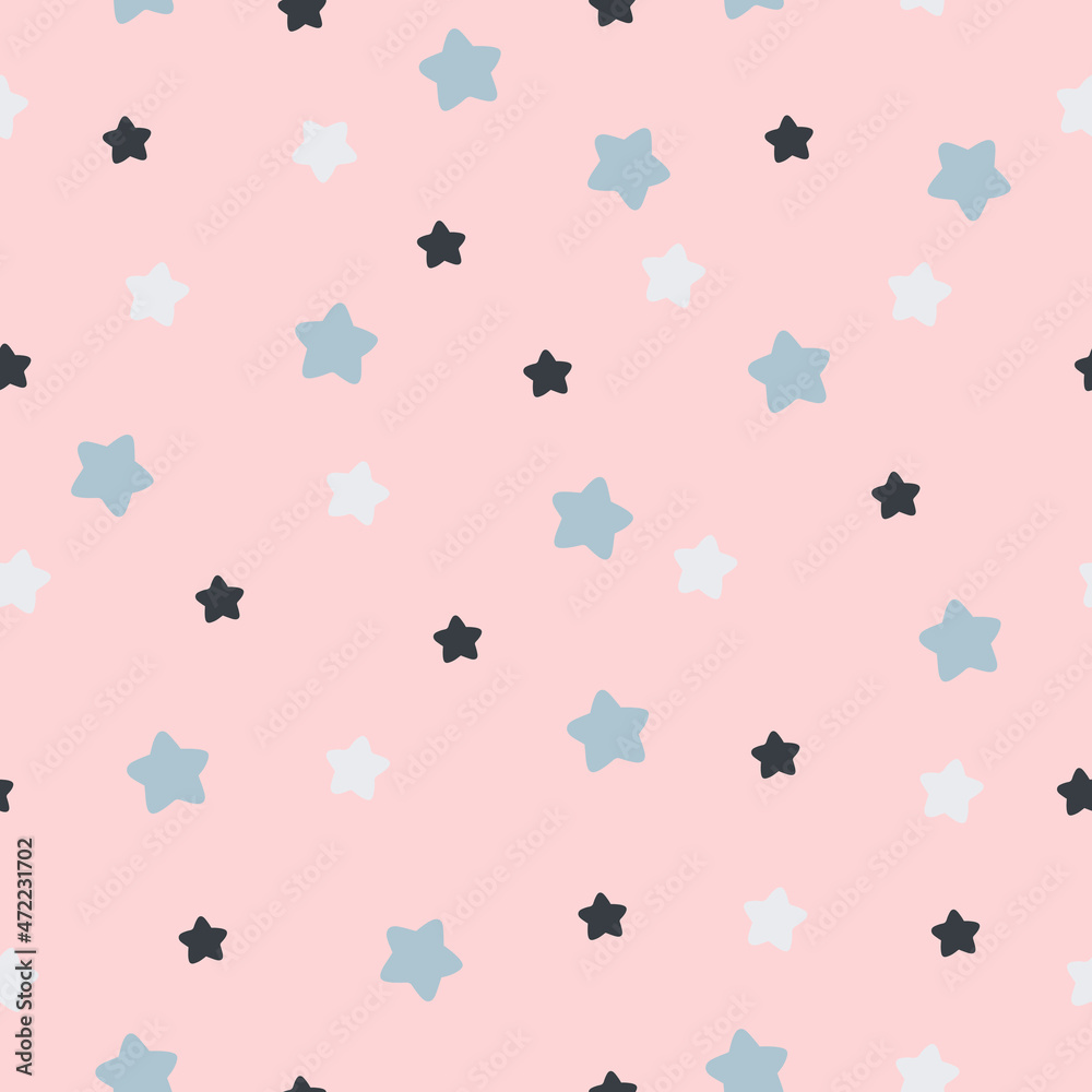 Seamless childish simple pattern for kids with cute stars in Scandinavian style on a white background.