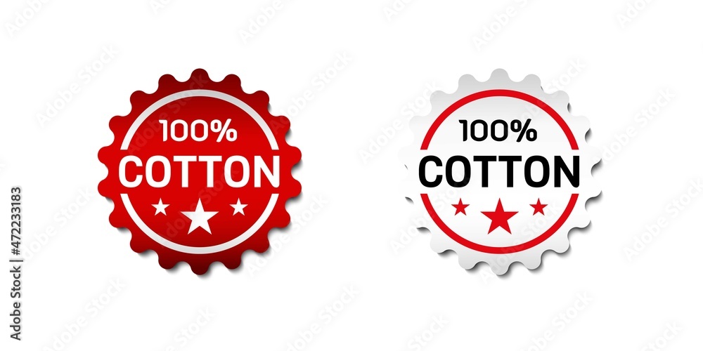 100 Percent Cotton Label Sticker. For commercial red clothing product label. With star symbol. Premium and luxury vector illustration design 100 Percent Cotton Label Sticker. For commercial red clothing product label. With star symbol. Premium and luxury vector illustration design