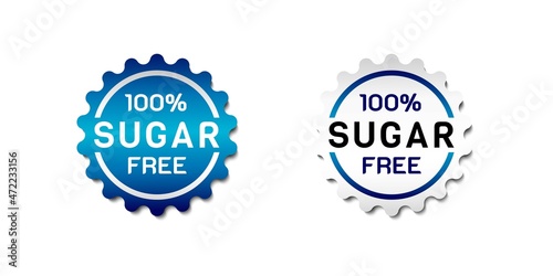 100 Percent Sugar Free Label Sticker. For food or beverage products label. With blue and white color. Premium and luxury vector illustration design