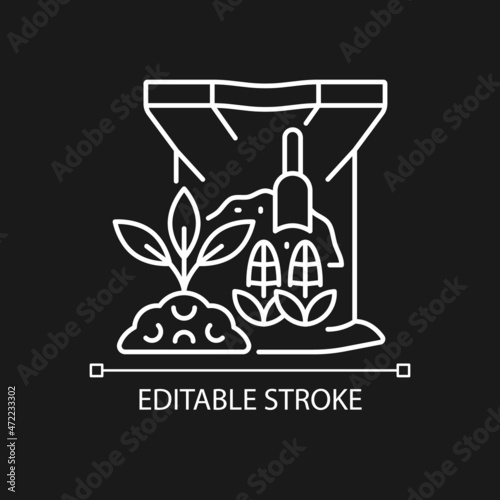 Corn gluten meal linear icon for dark theme. Organic soil and plants supplement. Natural additive. Thin line customizable illustration. Isolated vector contour symbol for night mode. Editable stroke