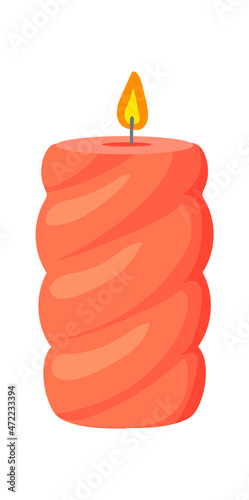 Red spiral candle. Celebration holiday or anniversary in interior room, vector illustration