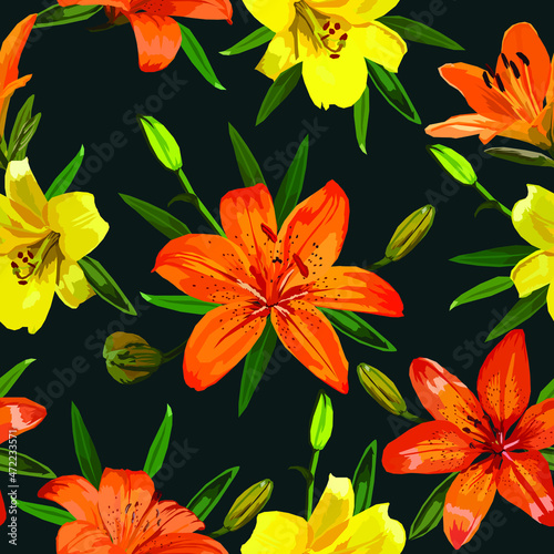 Lilies floral vector seamless pattern