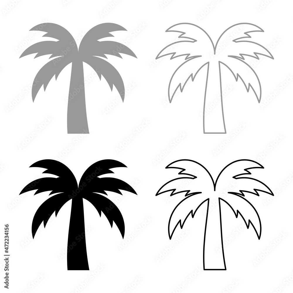 Palm tree silhouette Island concept set icon grey black color vector illustration image flat style solid fill outline contour line thin