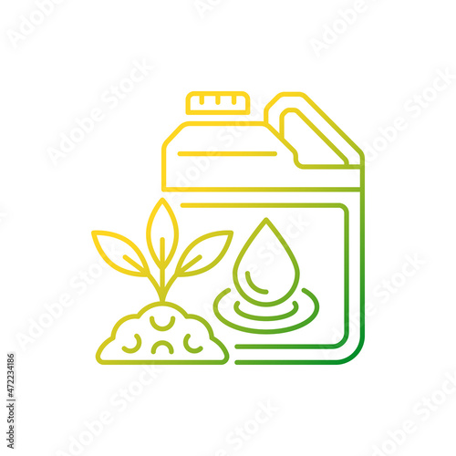 Liquid fertilizer gradient linear vector icon. Fluid mixture of supplement. Pouring, spraying. Plants, crops supplement. Thin line color symbol. Modern style pictogram. Vector isolated outline drawing