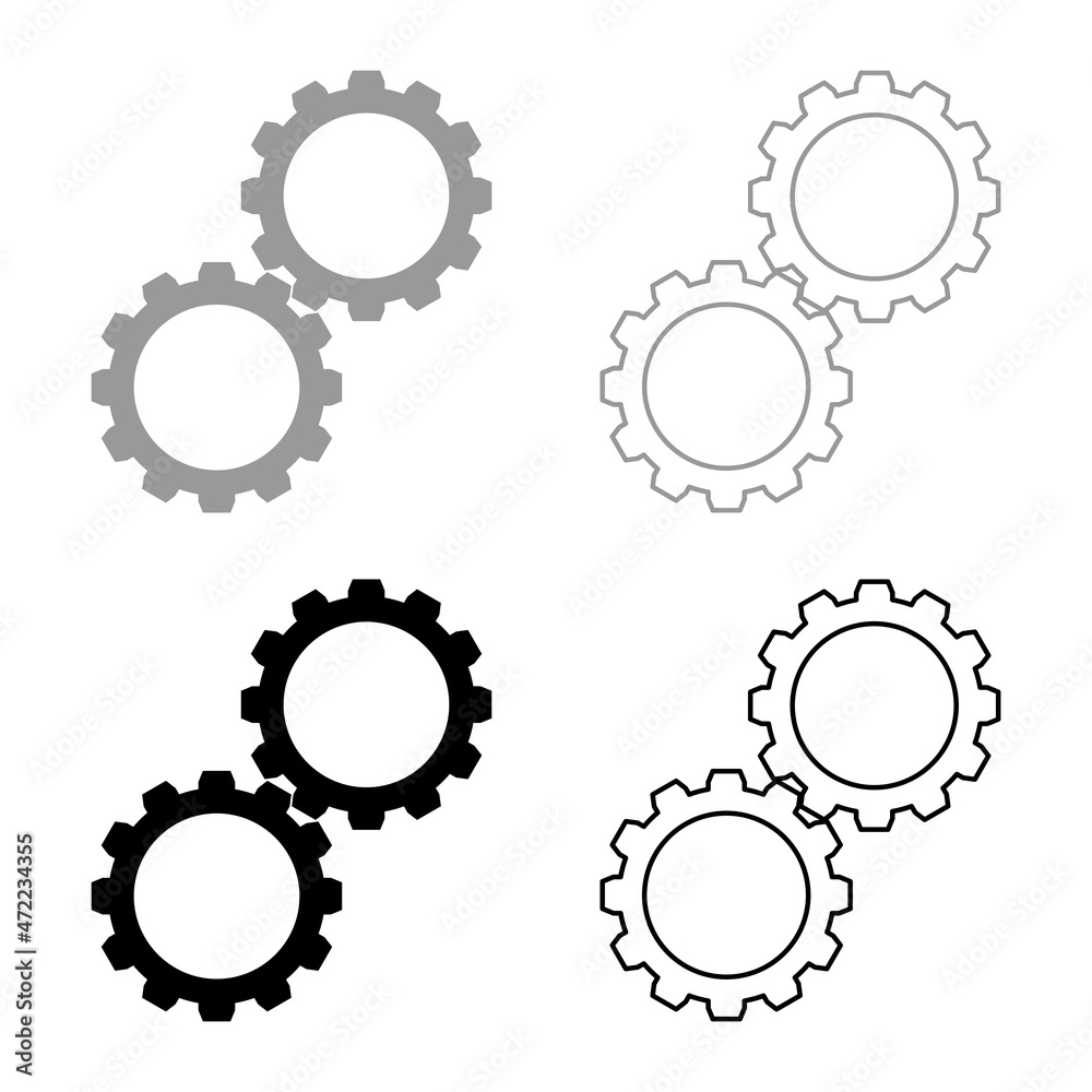 Two gears gearwheel cog set Cogwheels connected in working mechanism set icon grey black color vector illustration image flat style solid fill outline contour line thin