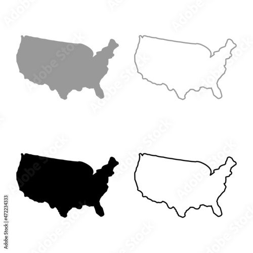 Map of America United Stated USA set icon grey black color vector illustration image flat style solid fill outline contour line thin photo