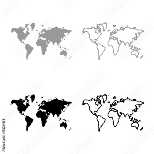 Fototapeta Naklejka Na Ścianę i Meble -  Map world set icon grey black color vector illustration image flat style solid fill outline contour line thin