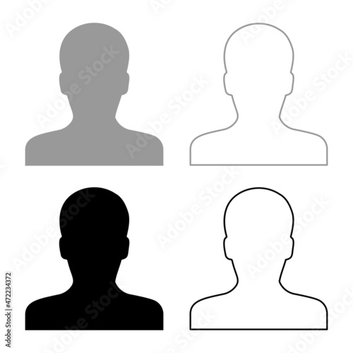 Avatar man face silhouette User sign Person profile picture male set icon grey black color vector illustration image flat style solid fill outline contour line thin