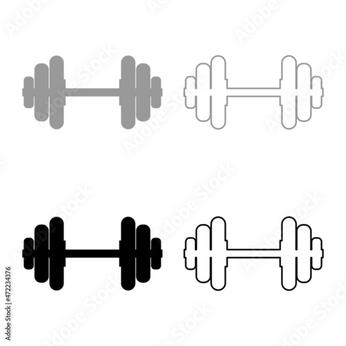 Dumbell Dumbbell disc weight training equipment set icon grey black color vector illustration image flat style solid fill outline contour line thin