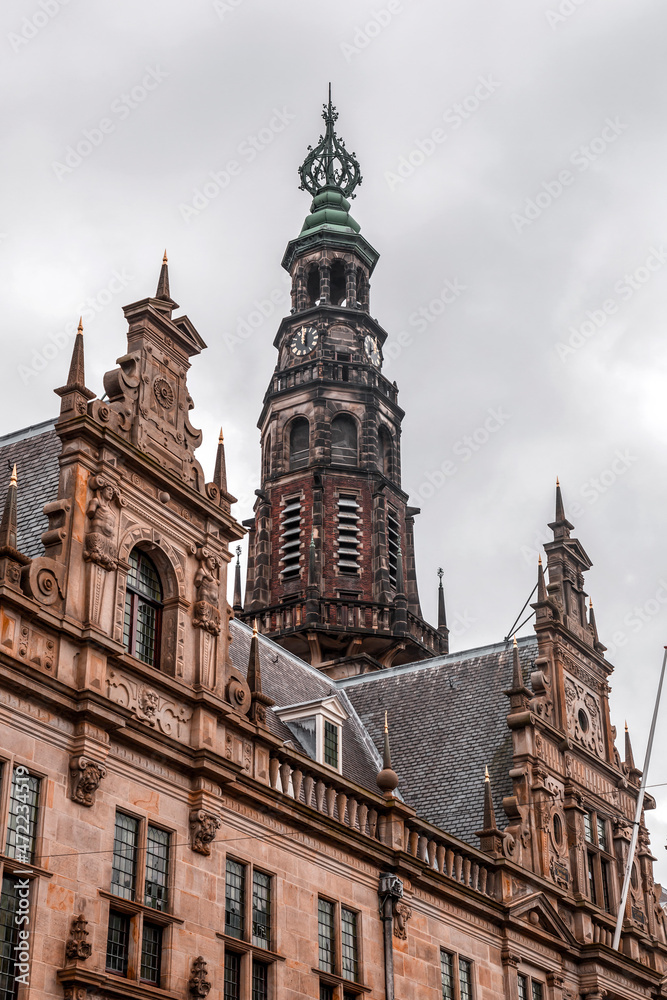 Front view of Leiden City Hall, built in renaissance style