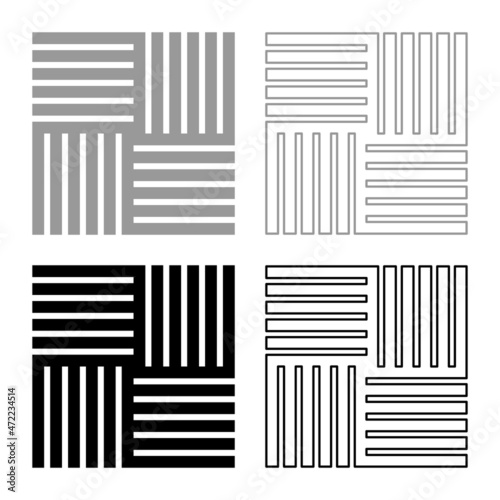 Tile square shape parquet wood floor material laminate plank slab panel set icon grey black color vector illustration image flat style solid fill outline contour line thin