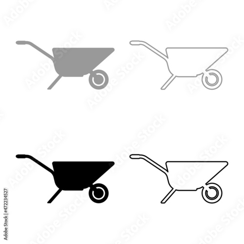 Garden cart Wheelbarrow gardening horticultural set icon grey black color vector illustration image flat style solid fill outline contour line thin