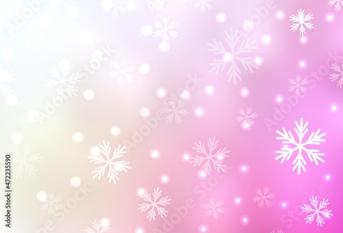 Light Pink, Yellow vector pattern with christmas snowflakes, stars.