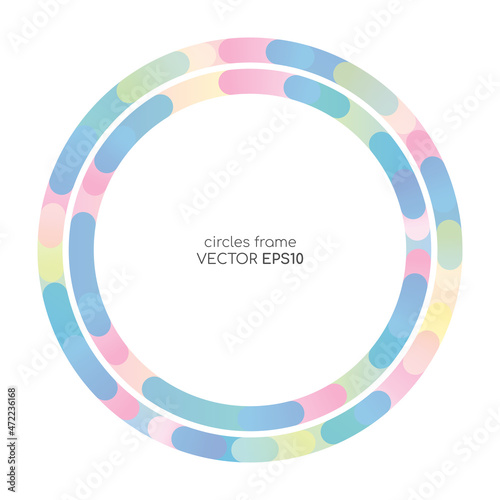 Colorful circle line swirl round frame in pastel colors blue pink green for background banner or template.