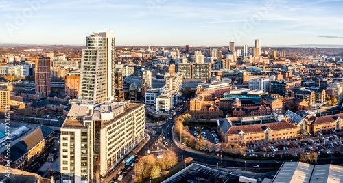 Aerial view of Leeds city centre skyline