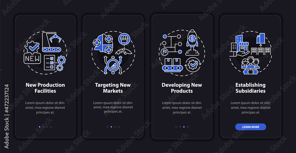 Internal business growth dark onboarding mobile app page screen ...