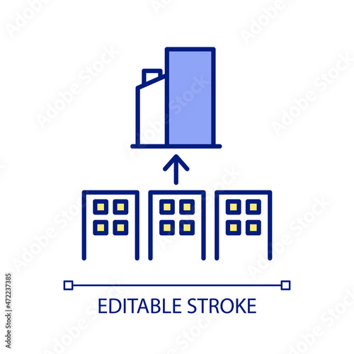 Subsidiary RGB color icon. Daughter and parent companies. Parent organizations. Affiliates and divisions. Business expansion. Isolated vector illustration. Simple filled line drawing. Editable stroke