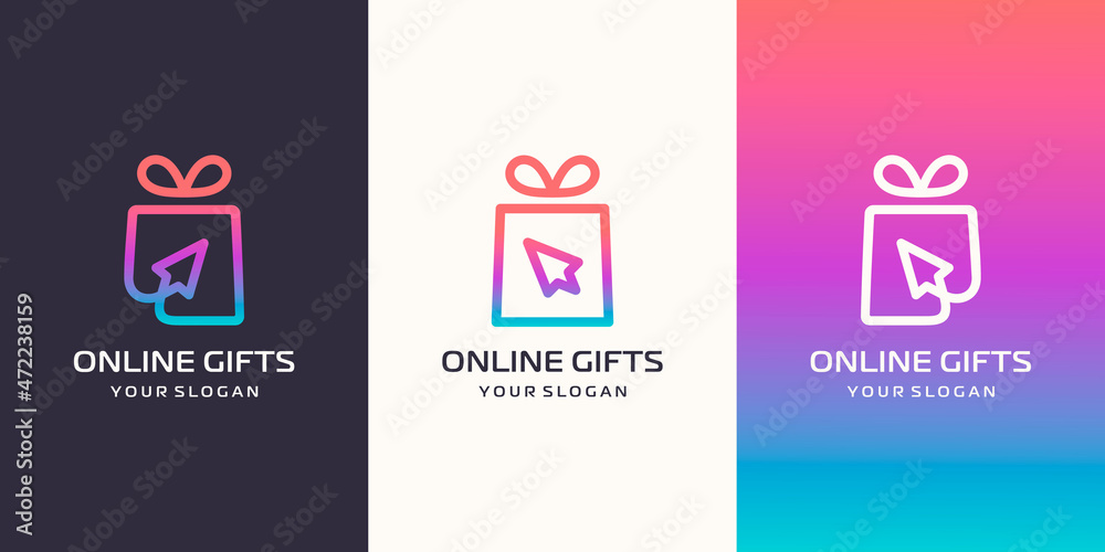 Fototapeta premium gift and cursor arrow logo combination. Unique surprise and logotype design template