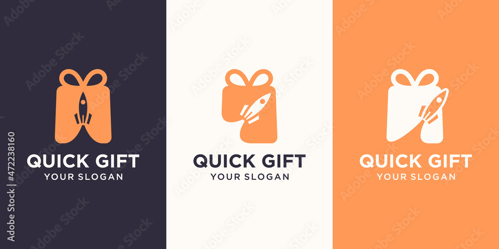 gift and rocket logo combination. Unique surprise and logotype design template