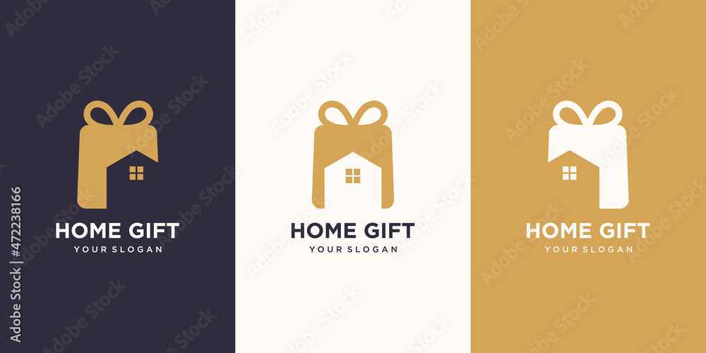 gift and home logo combination. Unique surprise and logotype design template