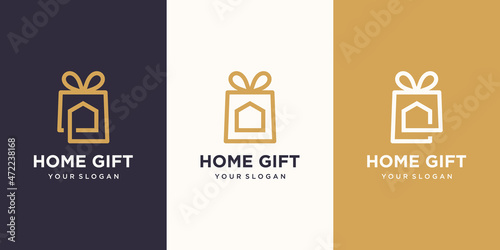 gift and house simple logo combination. Unique surprise and logotype design template
