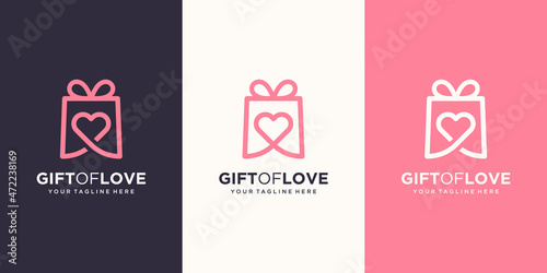 gift and love logo combination. Unique surprise and logotype design template