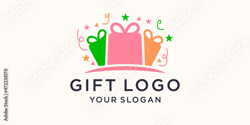 Gift box with ribbon icon Trendy flat design style Symbol  logo illustration.