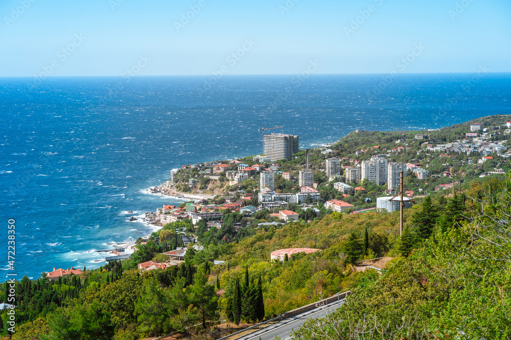 Picturesque view of the sea and the village of Foros in Crimea