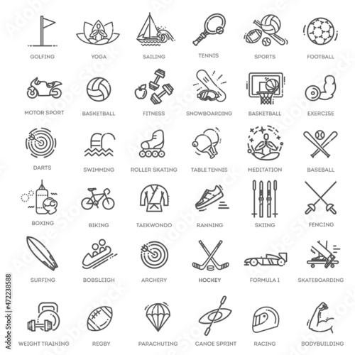 Web Set of Fittness Vector Thin Line Icons. Contains such Icons as Healthy Lifestyle, Weight Training