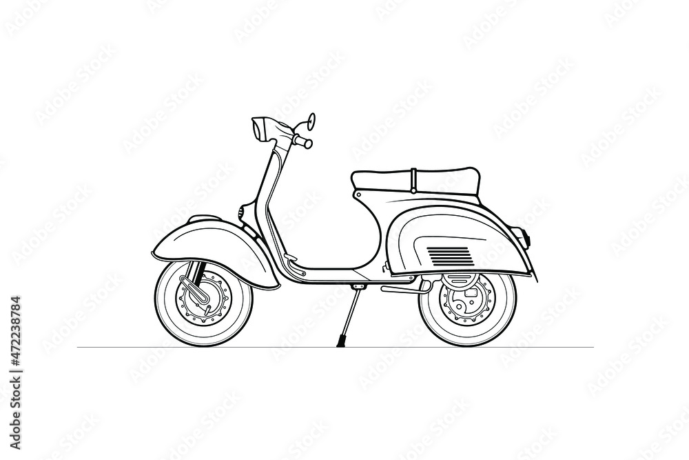 Motor scooter blueprint side view. Vector illustration.