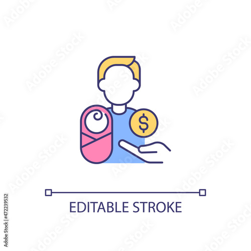 Paid paternity leave RGB color icon. Father caring for newborn. Work-life balance. Fatherhood support. Parental leave. Isolated vector illustration. Simple filled line drawing. Editable stroke