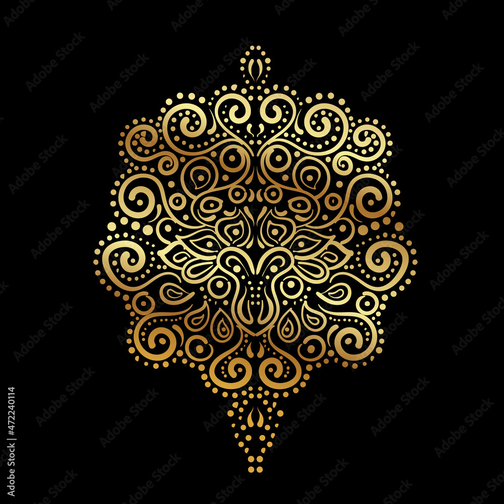 Vector ornate ornament. Element for design in modern colors on black background. Hand drawn. Concept meditation and relax.
