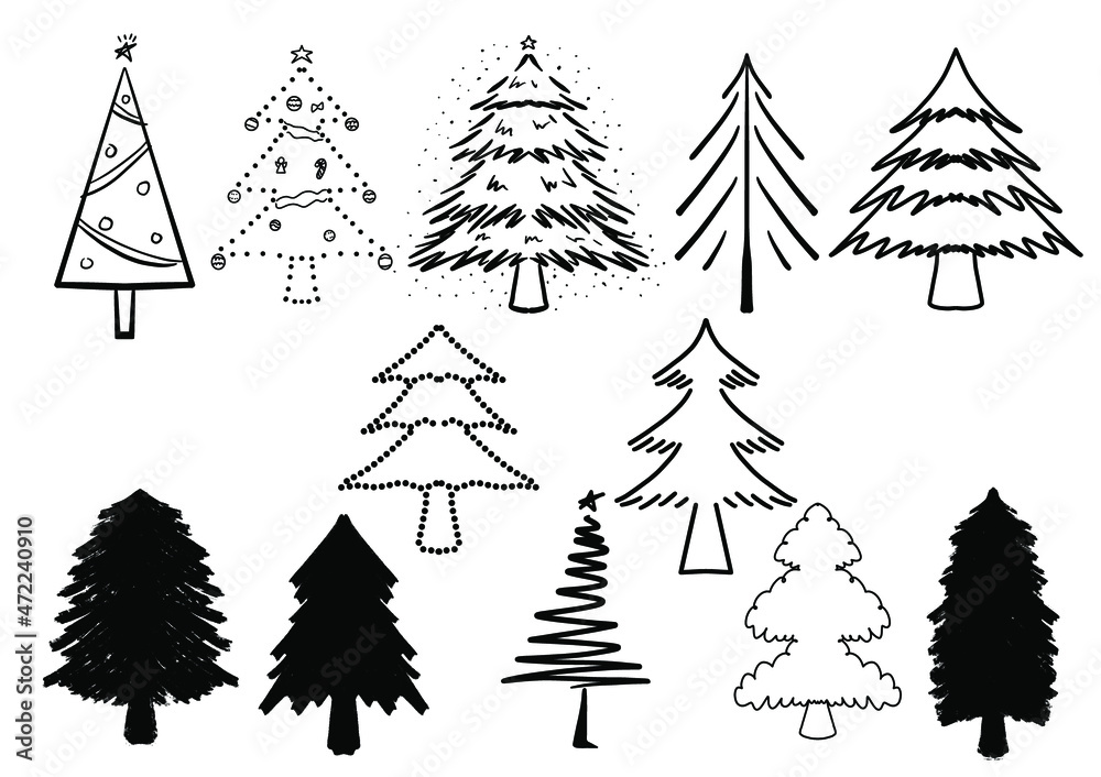 Obraz premium Christmas tree hand drawn, doodle style.