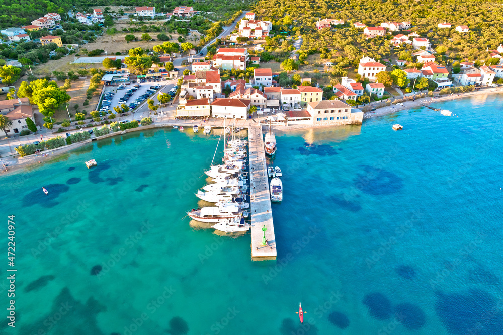 Martinscica village turquoise coastline on Cres island aeial view