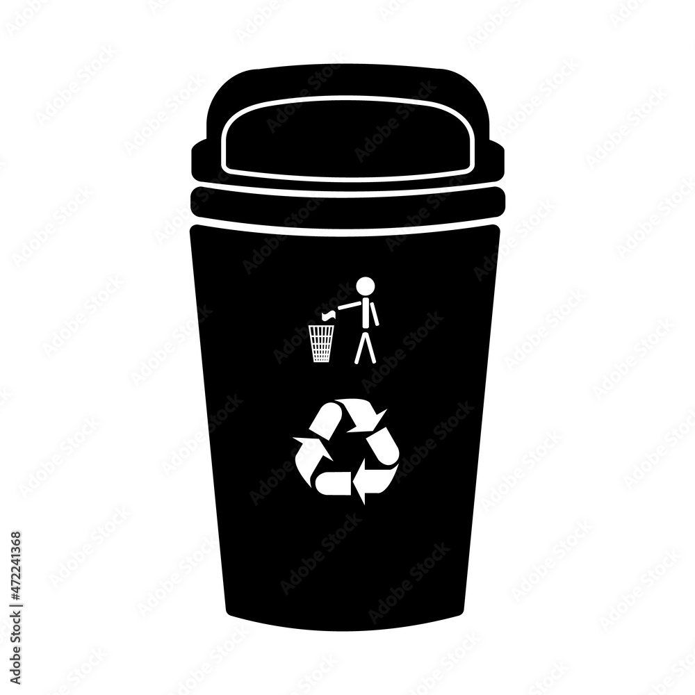 Garbage bin icon isolated on white background. Black trash can sign