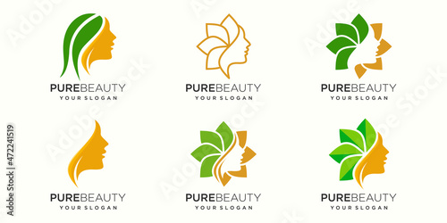 beauty woman logo and icon set. design template vector.