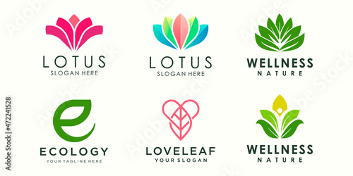 abstract lotus flower ornament logo and icon set. design template vector.