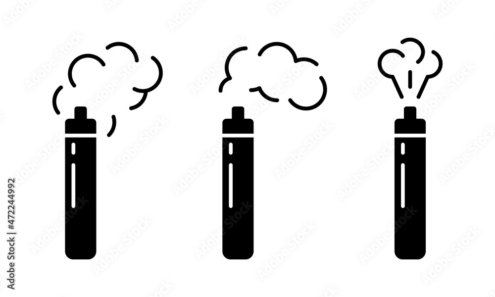 Electronic cigarette, silhouette icons set. Cylindrical vape with
