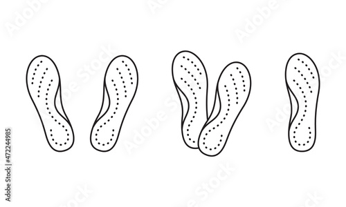 Orthopedic insoles, linear icons set. Outline simple vector of orthotic arch support. Contour isolated pictogram on white background