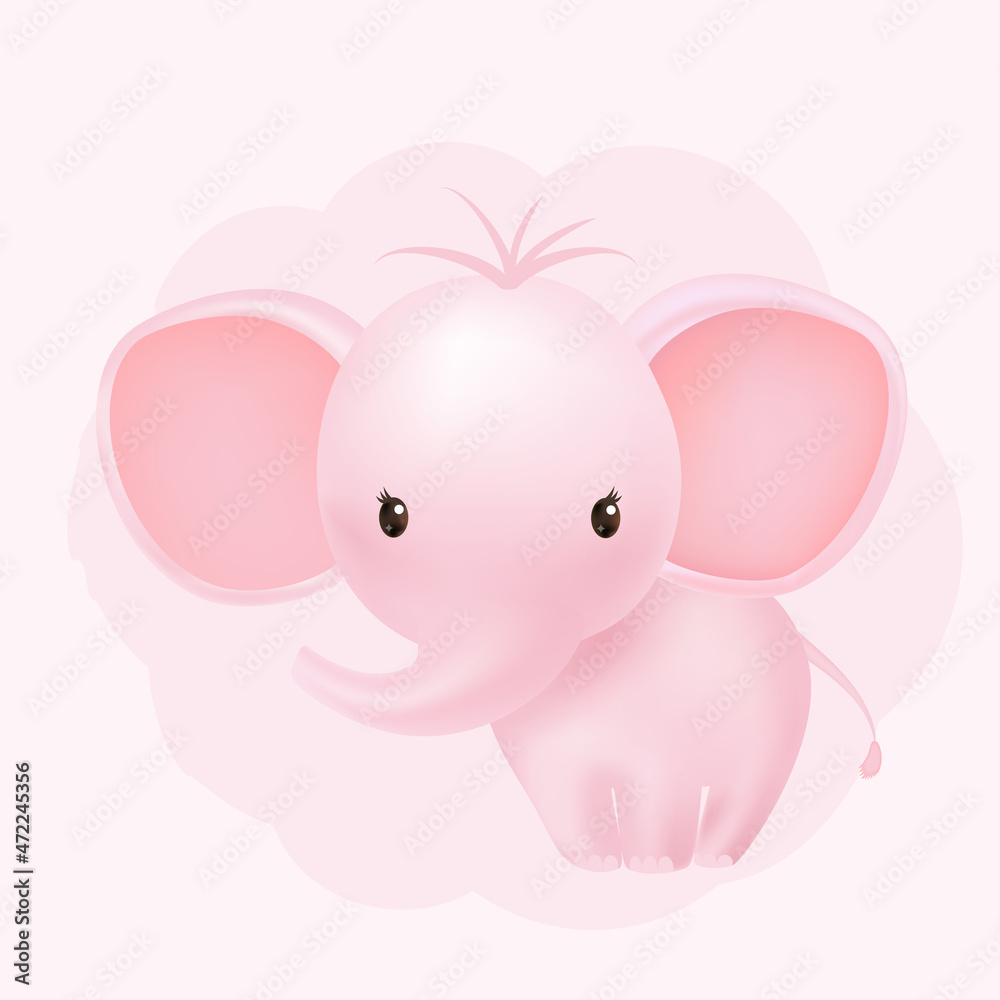 Pink baby girl elephant happy on soft pastel cloud.