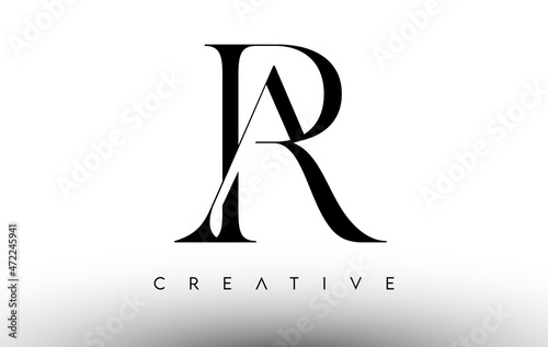 AR Minimalist Serif Modern Letter Logo in Black and White. RA Creative Serif Logo Design Icon Vector