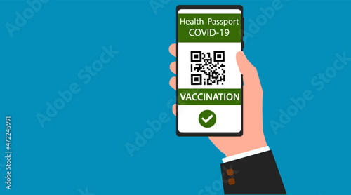 Digital health passport on mobile phone for travel during the COVID-19 pandemic. Vaccine immunity on the screen of your smartphone. corona virus vaccination concept. Vaccination card concept.