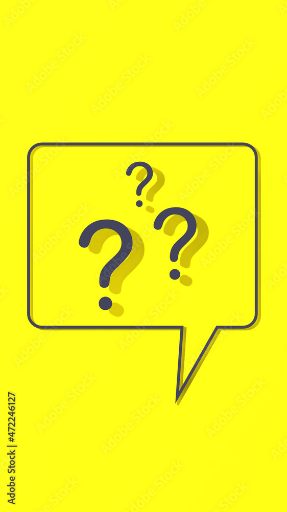 Question mark with shadow on yellow background. Vertical image. 3D image. 3D rendering. Question mark with shadow on yellow background. Vertical image. 3D image. 3D rendering.