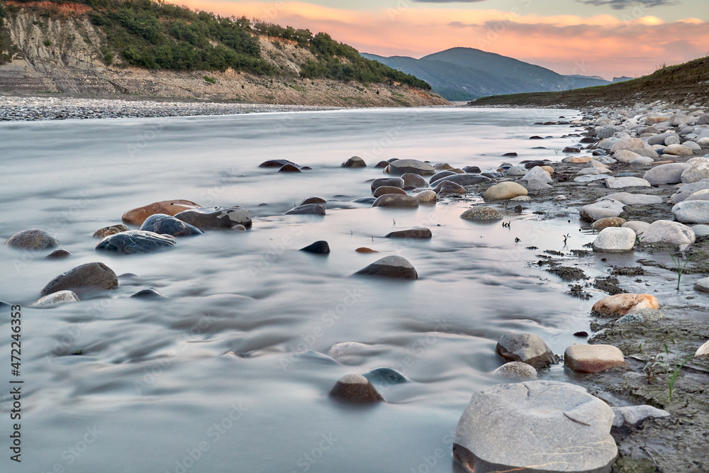 Pyrenees river with sunset Pyrenees river with sunset
