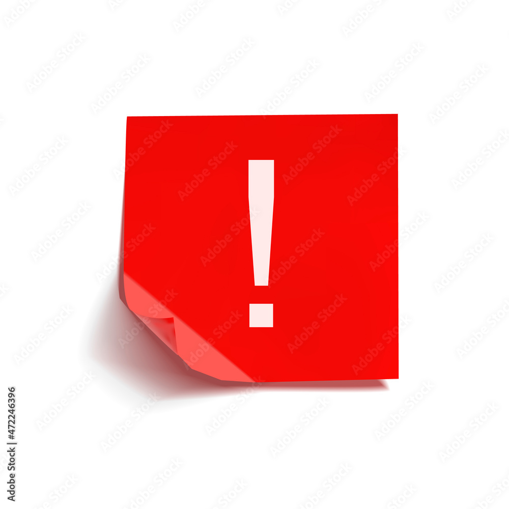 3D red square sticker isolated on white background, Attention concept, Exclamation Point. 3D red square sticker isolated on white background, Attention concept, Exclamation Point.