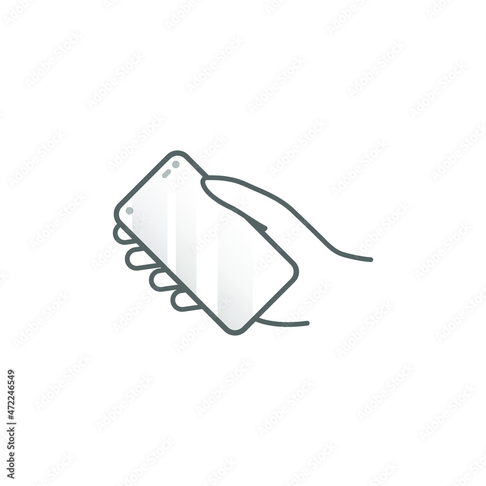 Hand hold the smartphone. Mobile phone touch screen in hand, icon flat design Hand hold the smartphone. Mobile phone touch screen in hand, icon flat design